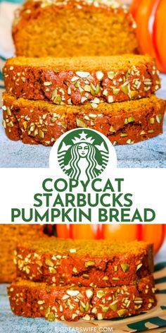 Starbucks Pumpkin Bread Recipe, Easy Pumpkin Bread Recipe, Easy Pumpkin Bread, Best Pumpkin Bread Recipe, Starbucks Pumpkin Bread, Pumpkin Bread Easy, Moist Pumpkin Bread, Pumpkin Loaf, Copycat Starbucks