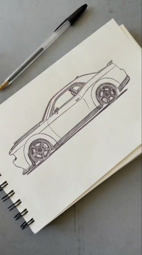 Art Cars Drawing Sketches, Car Drawing Sketches Easy, Car Sketch Simple, Challenger Drawing, Luxury Car Interior Design, Cars Drawing Easy, Car Drawing Sketches, Bmw Sketch, Simple Car Drawing