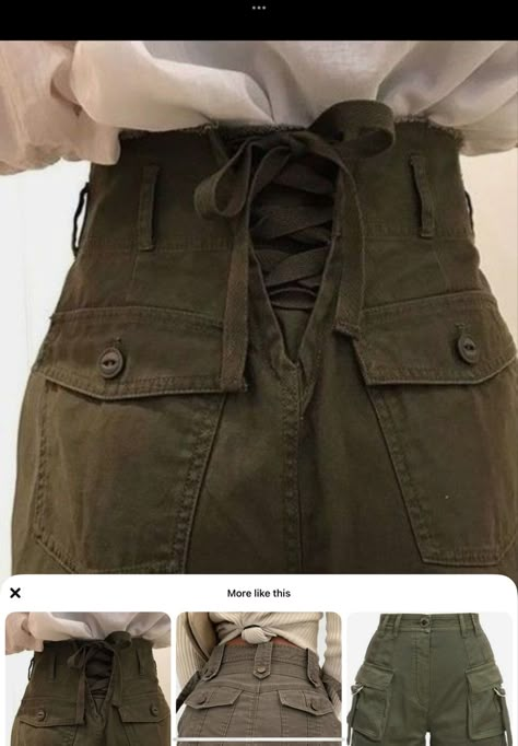 Corset-backed cargo pants Cargo Pants Sewing Patterns, Cargo Pattern Pants, Cargo Pants Pattern Sewing, Cargo Pants Sewing Pattern, Erica Core, Corset Pants, High Waisted Cargo Pants, Alt Grunge, Waist Corset