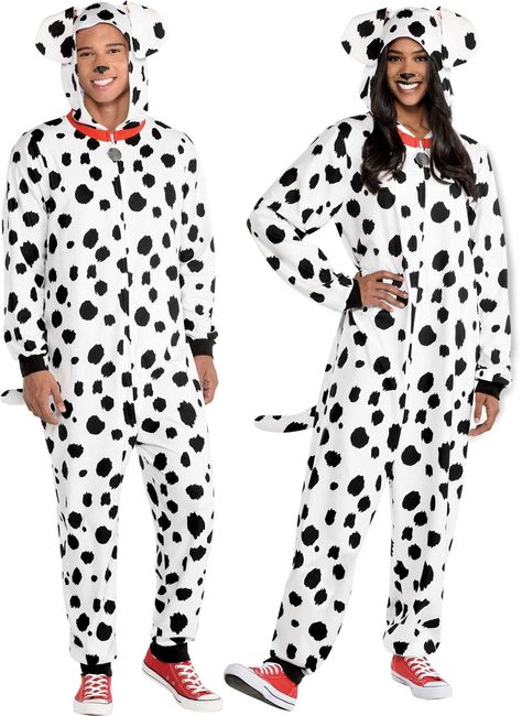 PRICES MAY VARY. Cozy Canine Costume: Step into the adorable world of Dalmatians with Party City Adult Dalmatian Dog One Piece Zipster Costume. This cozy one-piece jumpsuit features a red collar, stuffed tail, and plush ears that hang from the attached hood. Size S/M. Detailed Design: The ultra-soft, spotted fleece mimics a Dalmatian's beautiful coat, providing both comfort and style. The front zipper closure allows for easy wear, while the elastic ankles ensure a snug fit. Versatile Use: Perfec Dalmation Costume, Dalmatian Costume, Dalmatian Dog, Animal Costumes, Halloween Costume Shop, Dalmatian Dogs, Halloween Store, Costume Themes, Family Costumes