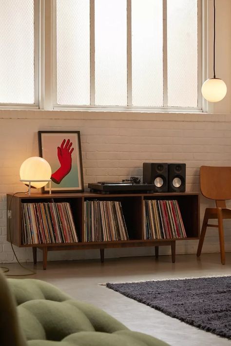 UO Home: Décor + Furnishings | Urban Outfitters Vinyl Record Room, Vinyl Room, Casa Retro, Record Room, Storage Console, Apartment Decoration, Appartement Design, Mid Century Modern Living Room, Vinyl Storage