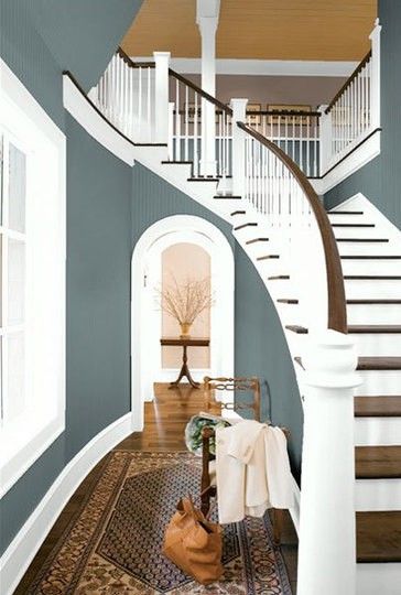 Top 100 Benjamin Moore paint colors with room shots. (cool to see them large scale in an actual room) Benjamin Moore Horizon, درج السلم, Real Estat, Paint Colors Benjamin Moore, Benjamin Moore Paint, Angkor, Benjamin Moore, Wall Color, B & B