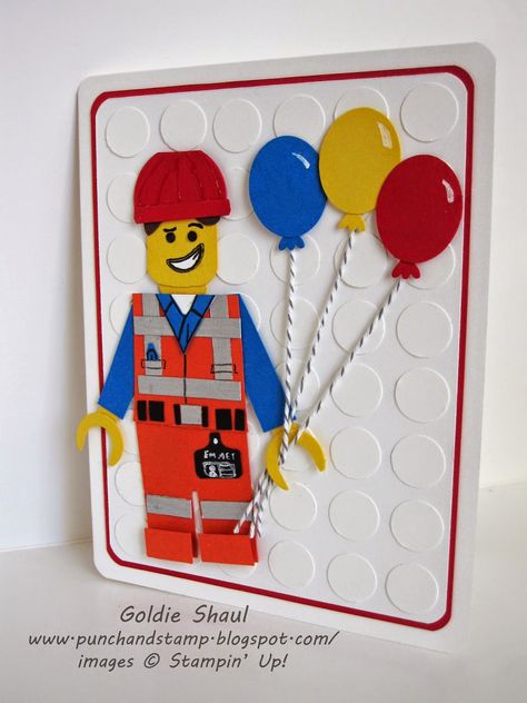 Lego Cards, Lego Birthday Cards, Lego Card, Baby Boy Cards Handmade, Emmet Lego, Diy Birthday Cards, Man Card, Punch Art Cards, The Lego Movie