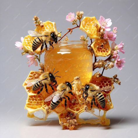 Premium AI Image | Bee and melting honey flower Honey Products Ideas, Art On Canvas Ideas, Art Reference Photos Poses, Honeycore Aesthetic, Bee Activity, Samsung S8 Wallpaper, Honey Bee Photos, Honey Aesthetic, Honey Images