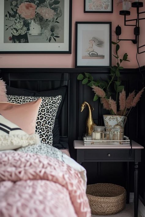 25 Edgy and Chic Pink and Black Bedroom Ideas Black And Blush Bedroom, Black White And Pink Bedroom, Black And Pink Room Ideas, Black And Pink Room, Black And Pink Bedroom, Pink And Black Bedroom Ideas, Pink Black Bedrooms, Pink And Black Bedroom, Pink Room Ideas