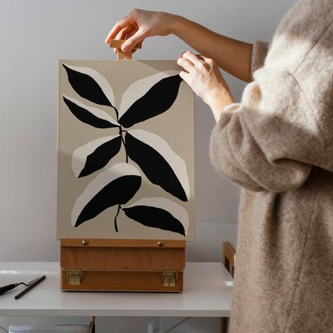 Art Wall Canvas, Neutral Paintings, Neutral Canvas Art, Floral Minimalist, Modern Canvas Painting, Wooden Bars, Minimalist Painting, Abstract Canvas Painting, Flower Canvas