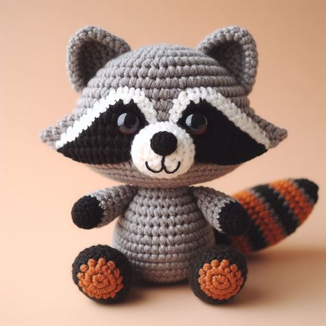 Crochet Raccoon, Crochet Toys Free, Crochet Animals Free Patterns, Crochet World, Pink Yarn, Chale Crochet, Crochet Patterns For Beginners, Amigurumi Free Pattern, Stuffed Animal Patterns