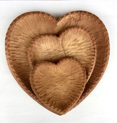 Wooden Heart Bowl. Heart shaped modern bowls. Set of 3 pieces of brown different sizes, one collar. You can buy one bowl, two, three or a whole set. Primitive wooden bowls made in a modern style. Dimension: 1.    15*15*2cm (5.9*5.9*0.78 inch) 2.    20*20*3cm (7.87*7.87*1.18 inch) 3.    30*30*4cm (11.81*11.81*1.57 inch) Collar brown, light brown, yellow, red. Tung oil coating. Processing time 1-3 days. Delivery time 12-24 days. You can find more of our products here⬇️ https://handmadewoodensgifts Large Wood Bowl, Wooden Fruit Bowl, Heart Bowl, Modern Bowl, Heart Shaped Bowls, Wooden Utensils, Wood Hearts, Wooden Bowl, Bowl Designs