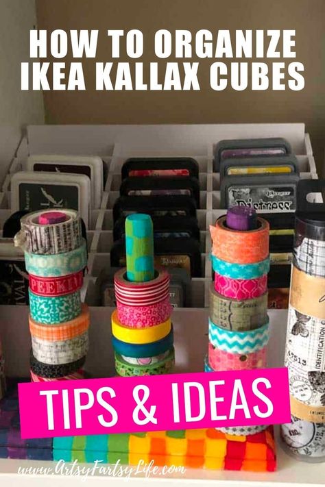 Today I am going to be showing you how I finessed the Kallax cubes in my craft room to make them more functional! Tips and ideas for how to pick the right inserts for your Ikea Kallax Cubes! Craft Room Ikea, Yarn Storage Ideas, Kallax Box, Ikea Cubes, Kallax Shelf Unit, Scrapbooking Retreats, Ikea Crafts, Messy Crafts, Scrapbook Organization