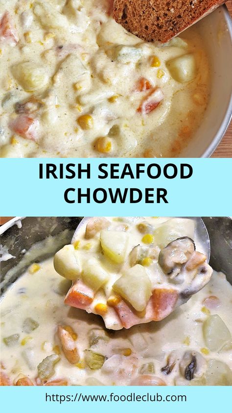 Irish Seafood Chowder Recipe Ireland, Irish Fish Stew, Slow Cooker Seafood Chowder, Irish Fish Chowder, Irish Soups And Stews, Irish Fish Recipes, Cream Of Shrimp Soup Recipes, Irish Soup Recipes, Seafood Soups And Stews