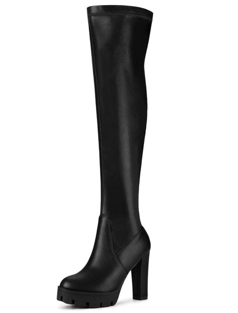 PRICES MAY VARY. Vamp: Faux Leather; Outsole: TPR; Heel: ABS Round Toe, Chunky High Heel, Platform, Zipper Closure, Over Knee High Boots Perfect for a night out on the town, hits the town in this over knee high boots Pairs perfectly with your winter and fall dresses Heel Height: 4 1/2 inches; Platform Height: 1 3/8 inches; Shaft Height: 20 inches; calf circumferences: 14.3 inches (The circumference difference of each size cylinder is 0.3 inches) Perched on a covered chunky heel, this Over Knee H Halloween Costume Boots, Heels Chunky Heel, Over Knee High Boots, Costume Boots, Heels Chunky, Leather Thigh High Boots, Chunky High Heels, Boots Knee, Platform Heels Chunky