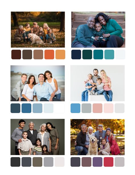 The Best Color Schemes for Color Coordinated Family Photos Family Color Schemes, Family Photo Color Scheme, Shooting Photo Famille, Picture Color Schemes, Family Photo Outfits Winter, Family Photos What To Wear, Family Portrait Outfits, Summer Family Pictures, Family Photo Colors