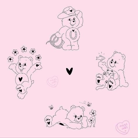 Love A Lot Care Bear Tattoo, Small Care Bear Tattoo, Hollie Core, Carebear Tattoo Small, Care Bear Tattoo, Chest Tattoo Stencils, Bear Stencil, Venus Tattoo, Care Bear Tattoos