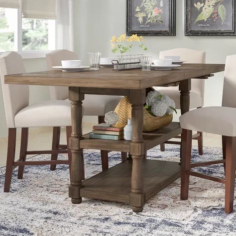 Laurel Foundry Modern Farmhouse Fortunat Counter Height Extendable Dining Table & Reviews | Wayfair Counter Height Kitchen Table, Butterfly Leaf Dining Table, Wood Base Dining Table, Rustic Kitchen Tables, Dining Table With Storage, Leaf Dining Table, Pub Table Sets, Counter Height Dining Table, Counter Height Table