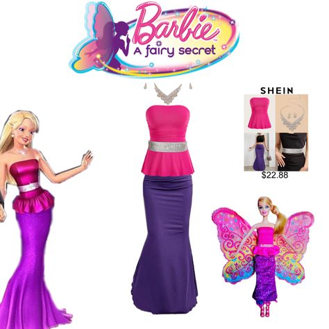 Barbie a fairy secret costume cosplay Barbie Movie Characters Outfits, Barbie Fairy Secret Costume, Barbie Fashion Fairytale Outfits, Old Barbie Movie Costumes, Barbie Movies Halloween Costume, Dress Like Barbie Outfits, Barbie Cosplay Ideas, Barbie Movies Costume, Fairy Costume Outfit