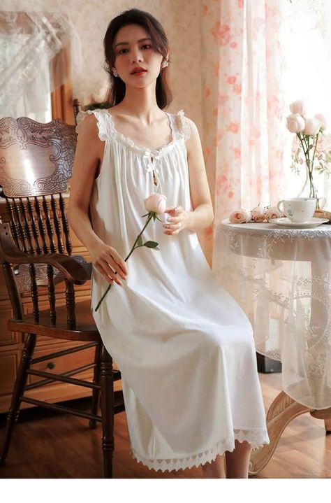 Terribly shines through the lace sticks Long Vintage Nightgown, Silk White Nightgown, 1600s Nightgown, Sheer Nightgowns For Women, Vintage Lace Nightgown, Moomoo Nightgown, Modern Nightgown, Regency Nightgown, Night Gown Aesthetic