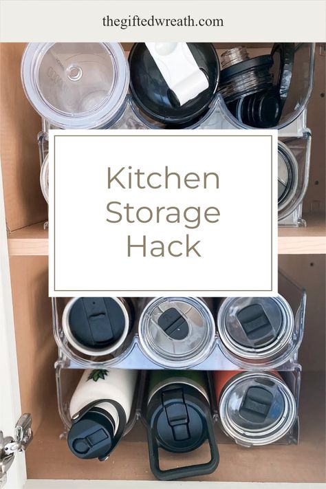 Tired of rolling water bottles that won't' stay put in your kitchen cabinets? I found the perfect water bottle storage solution that fits any tumbler and yeti. Click the link to shop this amazing Amazon find! Yeti Cup Storage, Yeti Storage Ideas, Yeti Storage, Tumbler Storage Ideas, Outdoorsy Girl, Kitchen Storage Hacks, Water Bottle Storage, Gym Bottle, Style Pantry