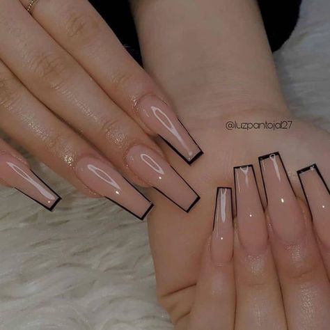 Gray French Tip Nails Coffin, Easy Acrylic Ideas Nails, Play Bunny Nails Acrylic, Square Nail Designs White Tip, Elegant Nails Square Long, Minimalist Coffin Nail Design, Simple Edgy Nails Square, Box Tip Nails, Cuffing Nail Design