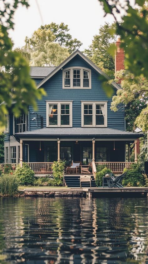 Discover lakeside tranquility with this beautiful home featuring a private dock. Enjoy peaceful moments by the lake and soak in the scenic beauty of waterfront living. Find summer aesthetic ideas and plan your lakeside retreat for a serene summer getaway. Lake House New England, Lake House Photography, Lake House Michigan, Cottage By Lake, New Hampshire Lake House, Canadian Cottage Aesthetic, Lake House Vintage, Lake House Back Porch, Muskoka Cottage Aesthetic