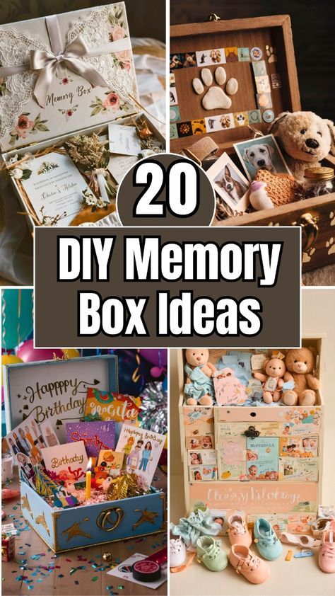 Dive into crafting your own DIY Memory Box with our easy-to-follow guide. Perfect for preserving precious moments, this tutorial will show you how to turn simple items into a timeless treasure. Start your sentimental journey today and keep your cherished memories alive forever! Momento Box Ideas, Children Memory Box Ideas, Favorite Memory Ideas, Memory Projects Ideas, Memorial Keepsake Ideas Diy, Memory Box Design, Memory Box Decoration Ideas, Memory Boxes Diy, Wooden Memory Box Ideas Diy