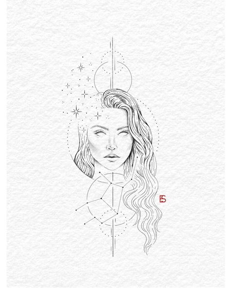 Virgo Sketch Art, Virgo Drawing Sketch, Virgo Fine Line Tattoo, Virgo Art Illustration, Virgo Art Drawing, Virgo Sketch, Virgo Aesthetic Tattoo, Virgo Aesthetic Art, Unique Virgo Tattoo Ideas