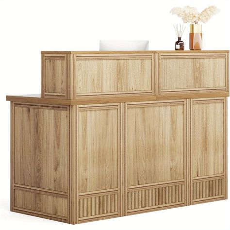 Faster shipping. Better service Lobby Desk Reception, Receptionist Table, Cash Register Counter, Rustic Reception Desk, Lobby Desk, Boho Chic Office, Desk Boho, Front Desk Counter, Welcome Desk