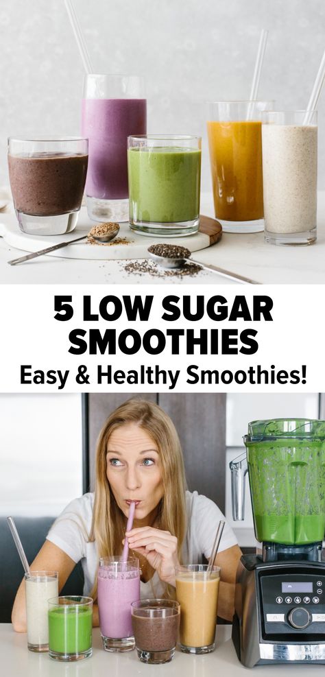 Low Sugar Smoothie Recipes, Low Sugar Smoothies, Sugar Detox Recipes, Veggie Smoothies, Smoothie Fruit, Protein Smoothies, Easy Healthy Smoothies, Smoothie Detox, Healthy Breakfast Smoothies