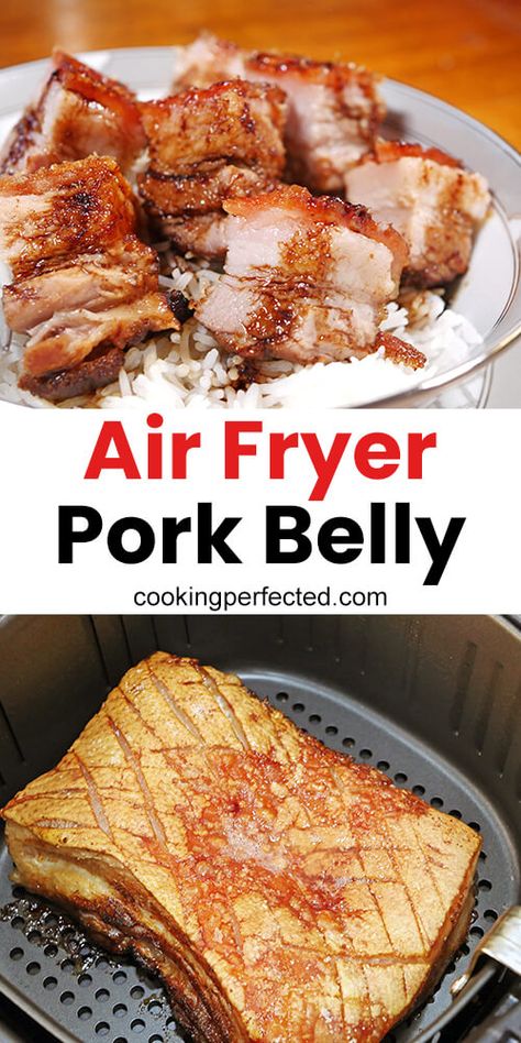 Air Fryer Pork Belly, Roasted Pork Belly Recipe, Pork Belly Roast, Air Fryer Recipes Pork, Pork Belly Recipes Crispy, Fried Pork Belly, Pork Belly Slices, Air Fryer Pork, Pork Belly Recipes