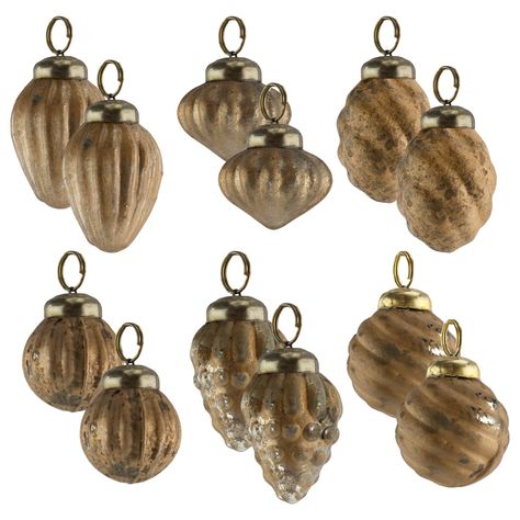 PRICES MAY VARY. VINTAGE STYLE: Designed like the mercury glass finial ornaments of yesteryear VARIETY PACK: Includes 6 unique designs of small drop ornaments, finial, onion, ball, spiral design and teardrop shaped SMALL SIZE: Length from 1.3 to 1.9 inches, diameter 1 to 1.5 inches COLOR: Distressed gold; MATERIAL: Glass and metal AuldHome Design Small Glass Finial Decorations (Set of 12)   Our little ornaments are perfect for a small to medium size tree with retro farmhouse, country rustic or t Finial Ornaments, Retro Christmas Decor, Glass Finial, Retro Farmhouse, Mercury Glass Christmas Ornaments, Mercury Glass Christmas, Metal Christmas Tree, Christmas Candle Holders, Mini Ornaments