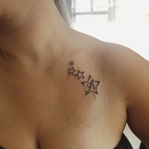 Star Tattoo On Shoulder, Best Star Tattoos, Monogram Tattoo, Couples Tattoo, Tattoo Diy, M Tattoos, Star Tattoo Designs, Black Girls With Tattoos, Star Tattoo