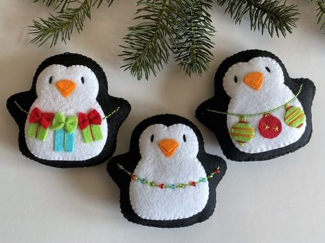 Penguin PATTERN Felt Ornaments for Christmas Decorations for - Etsy Felt Penguin Ornament, Felt Crafts Patterns Templates, Felt Christmas Ornaments Diy, Easy Felt Christmas Ornaments, Free Felt Patterns, Christmas Decorations For Tree, 2022 Ornaments, Christmas Fair Ideas, Penguin Christmas Ornaments