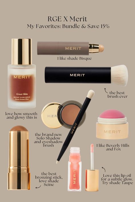 Skincare Makeup Products, Merit Skincare, Great Makeup Products, Merit Cosmetics, Merit Makeup Tutorial, Merit Beauty Aesthetic, Merit Beauty Tutorial, Merit Eyeshadow, Merit Makeup Bag