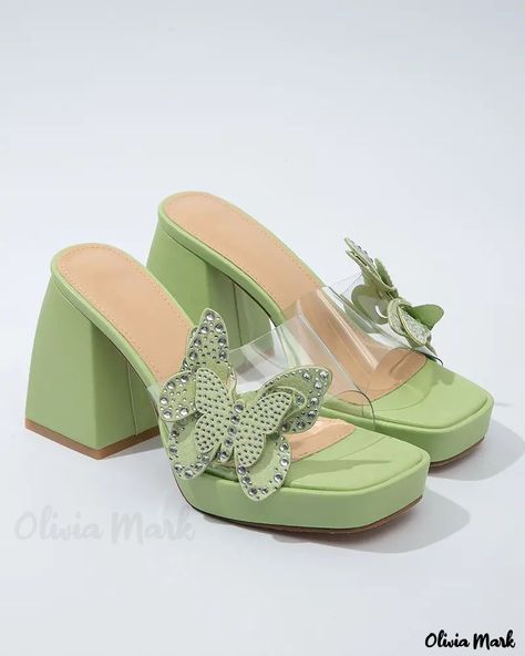 Butterfly Heels, Diamond Party, Block Sandals, Butterfly Knot, Bow Sandals, Chic Type, Chunky High Heels, Heel Slippers, Thick Heels