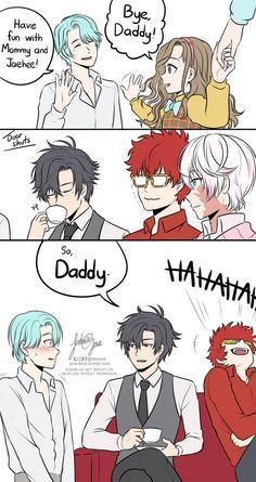 MysMe - Daddy by feshnie on DeviantArt Choi Saeran, Mystic Messenger Funny, Mystic Messenger V, Mystic Messenger Jumin, Mystic Messenger Characters, Mystic Messenger Comic, Mystic Messenger Fanart, Mystic Messenger Memes, Mystic Messenger 707