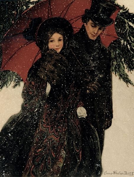 Christmas In England, Snow Illustration, Under An Umbrella, Couple Walking, Couples Walking, Illustration Noel, Pierre Auguste Renoir, Foto Vintage, Victorian Christmas