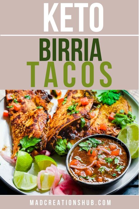 The easiest and most delicious Birria Tacos. Enjoy this low carb, keto-friendly recipe using keto tortillas and an amazing birria in consommé that the whole family will enjoy! #birriatacos #tacos #mexicanrecipes #ketotacos #ketorecipes Healthy Birria Tacos, Low Carb Birria Tacos, Carnivore Diet Tacos, Keto Birria Tacos, Keto Birria, Keri Diet, Handheld Meals, Ketovore Recipes, Keto Tacos