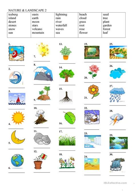 Landscape Vocabulary, Nature Worksheets, Kids Literacy, Coloring Pages Inspirational, Nature Background Images, Kids English, About Nature, Vocabulary Worksheets, Teaching Jobs