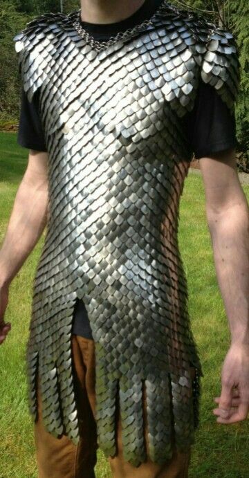 Scale-mail Hauberk Making Armor, Dragon Scale Armor, Medieval Costumes, Metal Armor, Scale Mail, Armor Clothing, Suggestion Box, Dragon Scales, Leather Armor