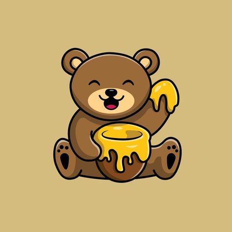 Cute Teddy Bear Eat Honey Illustration Honey Illustration, Honey Images, Bee Photo, Bear Cute, Animal Icon, Cute Teddy Bear, Vector Icons Illustration, Honey Bear, Cute Teddy