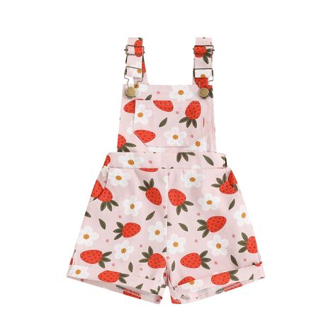 PRICES MAY VARY. MATERIAL: The girl clothes is made of soft cotton blend, skin-friendly, breathability, stretchy, comfortably for every activities to wear, toddler baby girl overalls is suitable for daily to wear DESIGN: Toddler baby girl daisy/sunflower print overalls jumpsuit romper suspender shorts with big pocket,button straps are easy to pull on and take off, cute baby girl clothes,toddler baby girl summer clothes, will make your little girl more cute and sweet Size: The toddler girl overal Strawberry Prints, Stylish Overalls, Toddler Girl Halloween, Toddler Jumpsuit, Toddler Overalls, Overalls Shorts, Toddler Girl Summer, Girls Overalls