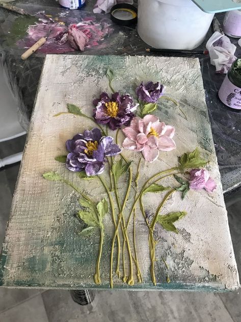 Paste Painting Canvases, 3d Clay Painting On Canvas, 3d Flower Painting Canvases, 3d Painting On Canvas, 3d Art Painting, Sculpture Art Projects, Canvas Art For Sale, Canvas Painting For Beginners, Canvas For Beginners