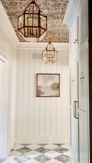 Ceiling Drawing, Wallpaper Hallway, Hallway Ceiling, Hallway Wallpaper, Wallpaper Ceiling, Mudroom Design, Hallway Design, Focal Points, The Ceiling