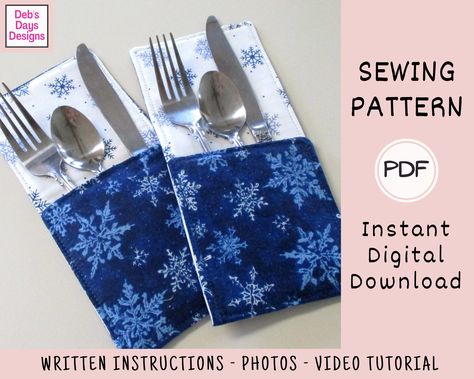 Christmas Silverware Holder, Cutlery Pouch, Flatware Holder, Utensil Holders, Silverware Holder, Fabric Christmas Trees, Embroidery Download, Cutlery Holder, Fabric Kit