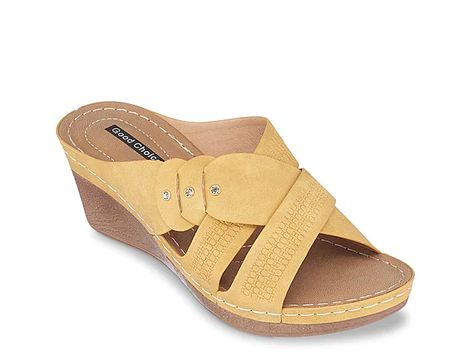 Women's Slide Shoes | DSW Yellow Wedges, L'artiste By Spring Step, Beautiful Sandals, Womens Slides, Slides Shoes, Strap Design, Summer Look, Wedge Sandal, Cross Straps