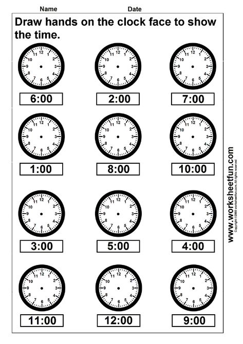 Draw hands on the clock face to show the time - 4 Worksheets Time Worksheets Grade 2, Kindergarten Telling Time, Elapsed Time Worksheets, Clock Worksheets, Telling Time Worksheets, Time Worksheets, Worksheet For Kids, Teaching Time, Math Time