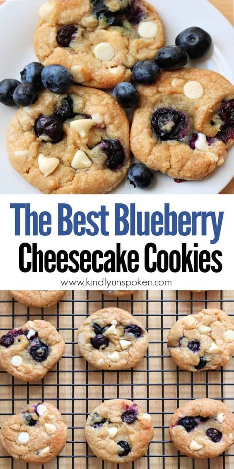 Blueberry Cheesecake Cookies, Blueberry Cookies, Cheesecake Pudding, White Chocolate Cookies, Blueberry Cream Cheese, Cheesecake Cookies, Blueberry Recipes, Blueberry Cheesecake, Baking Sweets