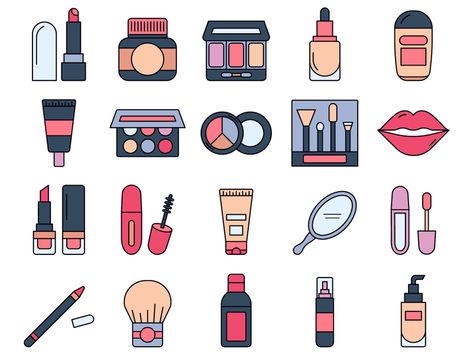 Makeup Vector Freebie Icon set by DesZone.net - Free Vector Graphics Paper Makeup, Mountain Tattoo Design, Icon Set Design, Makeup Stickers, Stickers Cool, Makeup Drawing, Free Icon Set, Makeup Icons, Buku Skrap