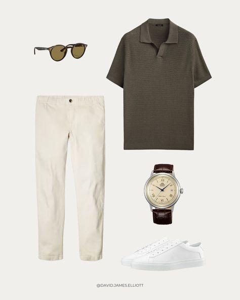 Simple Old Money Outfits Men, Old Money Outfits Polo Shirt, Old Money Summer Men Outfits, Old Money Sneakers Outfit, Knitted Polo Shirt Men Outfit, Massimo Dutti Outfit Men, Old Money Sneakers Men, Old Money Polo Outfit, Knit Polo Men Outfit