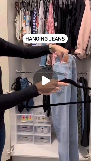 Ways To Fold Your Clothes, How To Fold Clothes, Organized Clothes, Hanging Clothes Organizer, How To Fold Pants, Hanging Pants, Folding Hacks, Folding Jeans, Closet Hangers