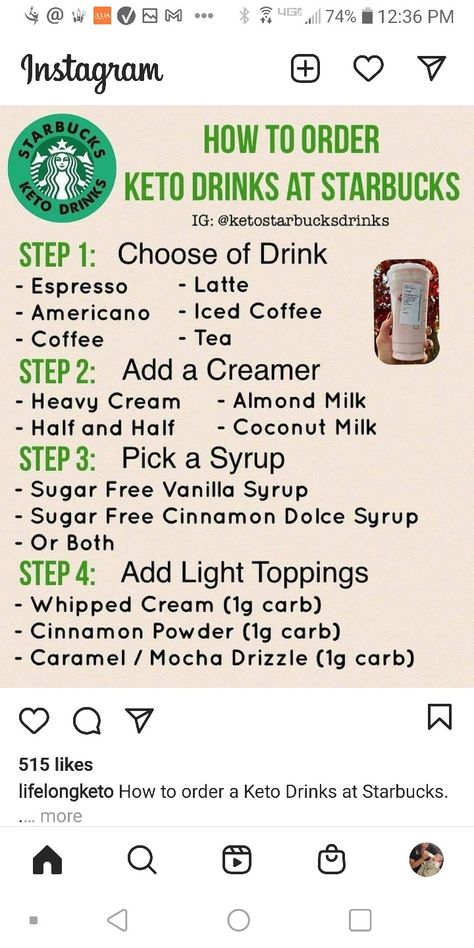 Sugar Free Starbucks Drinks, Low Carb Starbucks Drinks, Drinks At Starbucks, Low Carb Starbucks, Sugar Free Vanilla Syrup, Green Juice Smoothie, Starbucks Hacks, Cinnamon Dolce Syrup, Healthy Starbucks Drinks